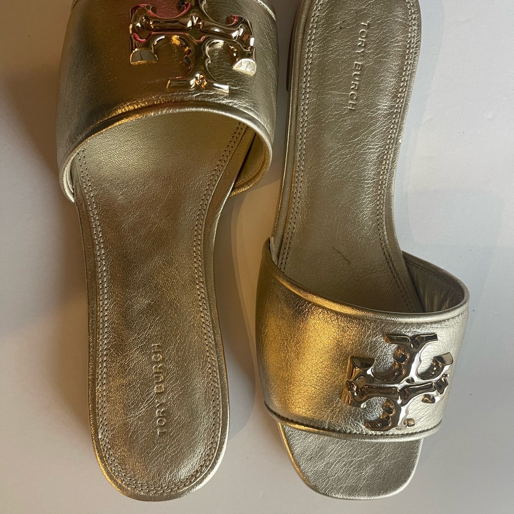 NIB- Tory Burch Metallic Gold Eleanor Slides